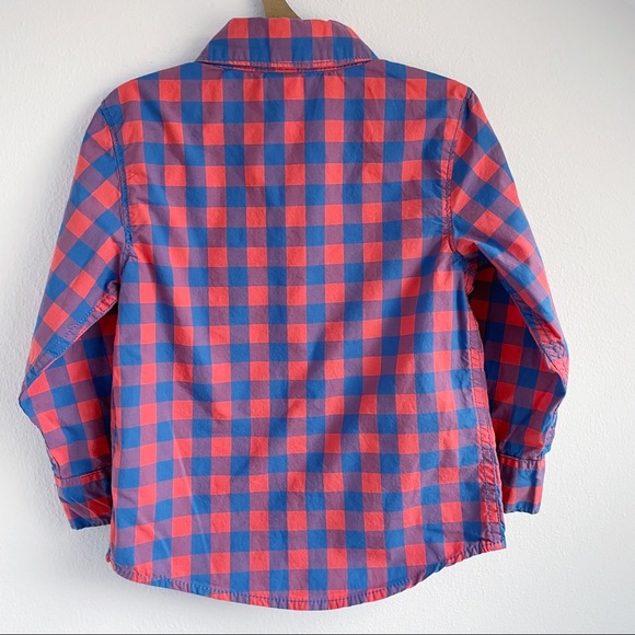Carters Blue and Orange Check Button Down Shirt Dinosaur Boys SZ 4 - Picture 5 of 5